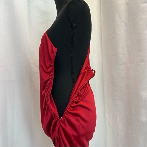 Le Chateau red one shoulder draped ruched web sleeve mini cocktail dress M - Picture 8 of 15